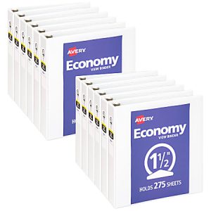 Avery® Economy View 3 Ring Binder, 1-1/2" Round Rings, White, Pack Of 12