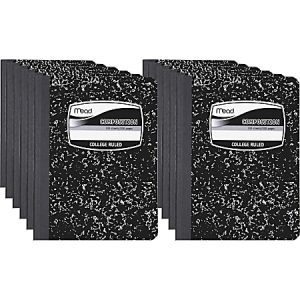 Mead Composition Books, 7.5" x 9.75", College Ruled, 100 Sheets, Black Marble, Pack Of 12