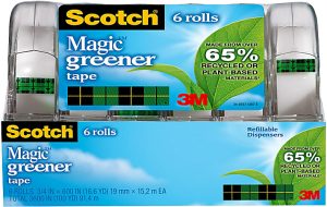 Scotch Magic Greener Tape In Dispensers, 3/4" x 600", Clear, Pack of 6 rolls
