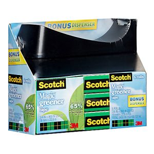 Scotch Magic Greener Invisible Tape With Desktop Dispenser, 3/4" x 900", Clear, Pack of 6 rolls