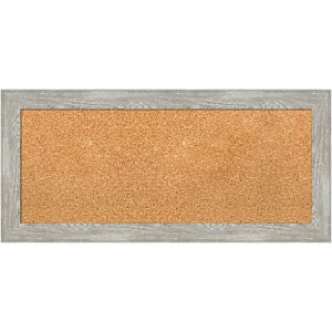 Amanti Art Rectangular Non-Magnetic Cork Bulletin Board, Natural, 34 x 16, Dove Graywash Narrow Plastic Frame