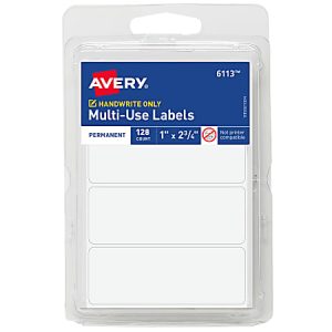 Avery Multi-Use Permanent Labels, 6113, 1" x 2-3/4" Rectangle, White, Pack Of 128 Labels