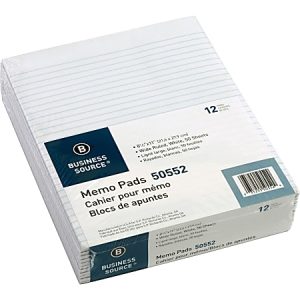 Business Source Glued Top Ruled Memo Pads - Letter - 50 Sheets - Glue - Wide Ruled - 16 lb Basis Weight - Letter - 8 1/2" x 11" - White Paper - 1 Dozen