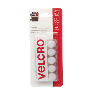 VELCRO Brand STICKY BACK Fasteners, 5/8", Coin, White, Pack of 15