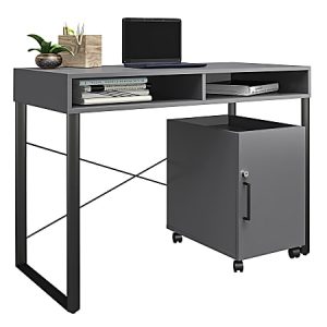 Realspace Bexler 42W Computer Desk With Mobile Cart, Gray/Black