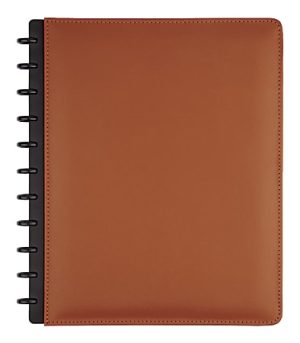 TUL Discbound Notebook With Leather Cover, Letter Size, Narrow Ruled, 60 Sheets, Brown