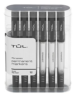 TUL Permanent Markers, Fine Point, Silver Barrel, Black Ink, Pack Of 12 Markers