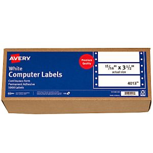 Avery High-Speed Continuous Form Permanent Address Labels, 4013, 3 1/2" x 15/16", White, Pack Of 5,000