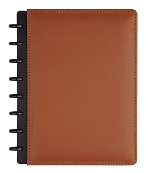TUL Discbound Notebook With Leather Cover, Junior Size, Narrow Ruled, 60 Sheets, Brown