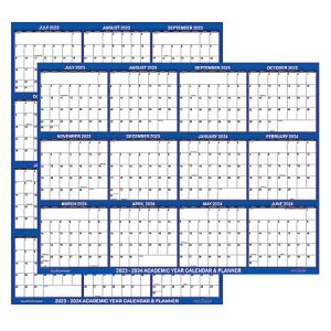 2023-2024 SwiftGlimpse Academic Monthly Erasable Wall Calendar, 18" x 24", Navy, July To June