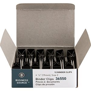 Business Source Fold-back Binder Clips - Small - 0.8" Width - 0.38" Size Capacity - for Paper - 1Dozen - Black - Steel