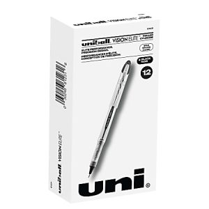 uni-ball Vision Elite Liquid Ink Rollerball Pens, Bold Point, 0.8 mm, White Barrel, Black Ink, Pack Of 12
