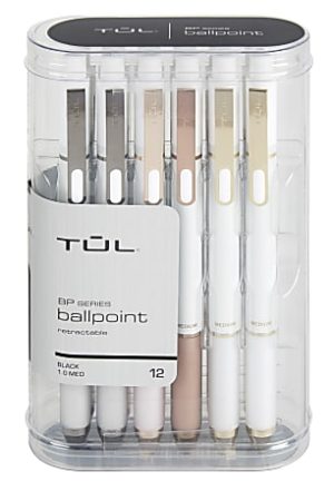 TUL BP Series Retractable Ballpoint Pens, Medium Point, 1.0 mm, Pearl White Barrel, Black Ink, Pack Of 12 Pens