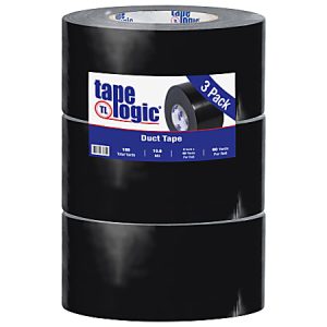 Tape Logic Color Duct Tape, 3" Core, 3" x 180', Black, Case Of 3