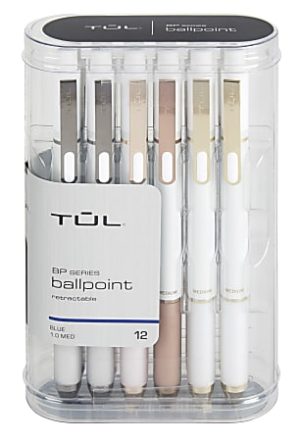 TUL BP Series Retractable Ballpoint Pens, Medium Point, 1.0 mm, Pearl White Barrel, Blue Ink, Pack Of 12 Pens