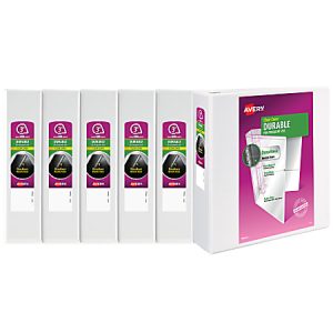 Avery Durable View 3-Ring Binder, 3" Slant Rings, White, Pack Of 6
