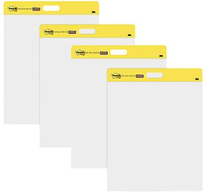 Post-it Super Sticky Wall Easel Pads, 20" x 23", White Paper, Pack Of 4 Pads