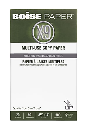 Boise® X-9® Multi-Use Printer & Copier Paper, Legal Size (8 1/2" x 14"), Ream Of 500 Sheets, 92 (U.S.) Brightness, 20 Lb, White