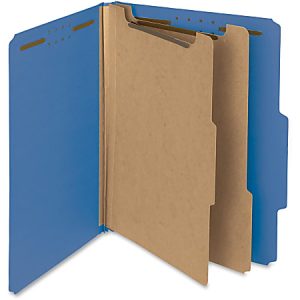 Smead Pressboard 2/5-Cut Tab Classification Folders With 2 Fasteners And 2 Dividers, 2" Expansion, Letter Size, 100% Recycled, Dark Blue, Box of 10 Folders