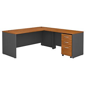 Bush Business Furniture Components 72"W L Shaped Desk with 3 Drawer Mobile File Cabinet, Natural Cherry/Graphite Gray, Standard Delivery