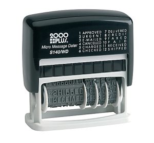 2000 PLUS Date Phrase Dater Stamp Self-Inking 12-in-1 Micro Date Message Dater Stamp, 12 Phrases, Approved, Urgent, Emailed, Cancelled, Charged, Checked, Delivered, Credit, Faxed, Paid, Received, Shipped; Black Ink