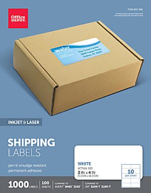 Office Depot Brand Inkjet/Laser Shipping Labels, Rectangle, 2" x 4", White, Pack Of 1,000