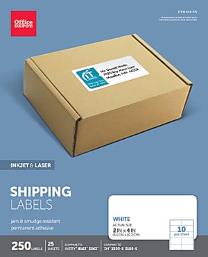 Office Depot Brand Inkjet/Laser Shipping Labels, Rectangle, 2" x 4", White, Pack Of 250