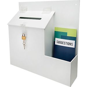 Deflecto Suggestion Storage Box With Lock, 13" x 13 13/16" x 3 5/8", White