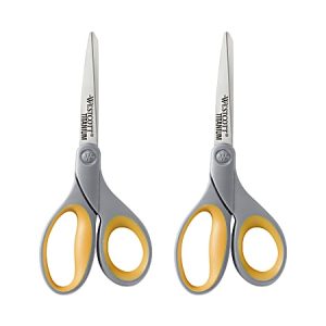 Westcott® Titanium Bonded Scissors, 8", Pointed, Gray/Yellow, Pack Of 2