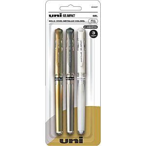 uniball Signo Gel Impact Pens, Pack Of 3, Bold Point, 1.0 mm, Assorted Ink