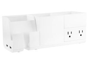 Bostitch Office Konnect Stackable 4-Piece Desk Organization Kit With Power Station, White