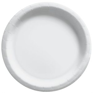 Amscan Round Paper Plates, Frosty White, 10, 50 Plates Per Pack, Case Of 2 Packs