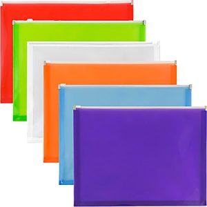 JAM Paper Plastic Envelopes, 9-3/4" x 13", Zipper Closure, Assorted Colors, Pack Of 6 Envelopes