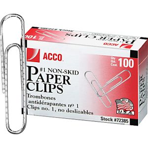 ACCO Economy Paper Clips, 1000 Total, No. 1, Silver, 100 Per Box, Pack Of 10 Boxes