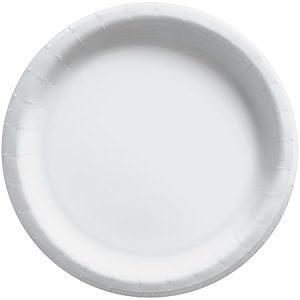 Amscan Round Paper Plates, Frosty White, 6-3/4, 50 Plates Per Pack, Case Of 4 Packs