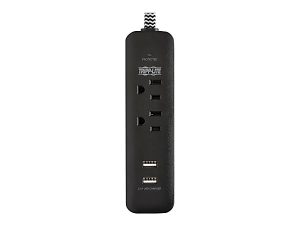 Tripp Lite Surge Protector Power Strip 2-Outlet w 2 USB Ports 2.1A 6ft Cord - Surge protector - 15 A - AC 120 V - 1800 Watt - output connectors: 4 - 6 ft cord - black - for P/N: CLAMPUSBLK, CLAMPUSW