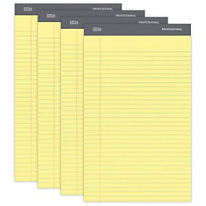 Office Depot Brand Professional Writing Pads, 8 1/2" x 14", Legal/Wide Ruled, 50 Sheets, Canary, Pack Of 4