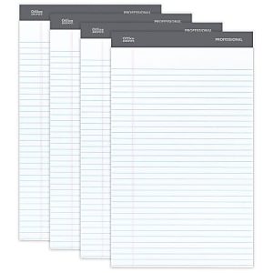 Office Depot Brand Professional Writing Pads, 8 1/2" x 14", Legal/Wide Ruled, 50 Sheets, White, Pack Of 4