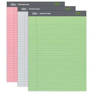 Office Depot Brand Professional Writing Pads, 8 1/2" x 11 3/4", Legal/Wide Ruled, 50 Sheets, Assorted Colors, Pack Of 3