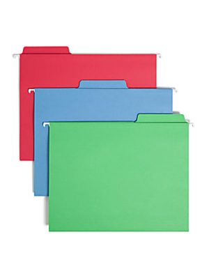 Smead FasTab Hanging File Folders, Letter Size, Assorted Colors, Pack Of 18 Folders
