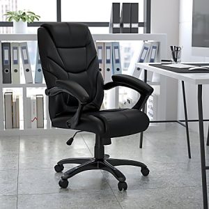 Flash Furniture Overstuffed Ergonomic LeatherSoft Faux Leather High-Back Swivel Chair, Black