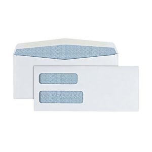 Office Depot Brand #10 Security Envelopes, Double Window, 4-1/8" x 9-1/2", Gummed Seal, White, Box Of 500