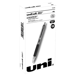 uni-ball 207 Retractable Fraud Prevention Gel Pens, Bold Point, 1.0 mm, Translucent Gray Barrel, Black Ink, Pack Of 12
