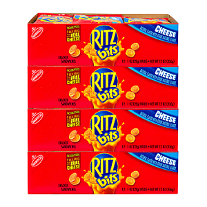 RITZ Bits Cheese Sandwich Crackers, 1 Oz Pouch, Box Of 48 Pouches