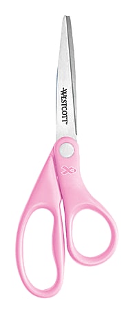 Westcott All-Purpose Value Stainless Steel Scissors, 8", Straight, Pink Ribbon