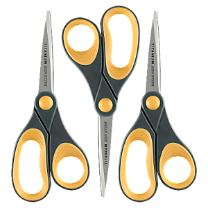 Acme United Titanium Nonstick Scissors, 8", Pointed, Gray/Yellow, Pack Of 3