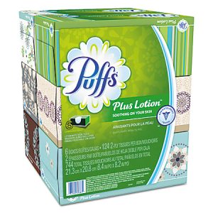 Puffs Plus Lotion 2-Ply Facial Tissues, White, 124 Tissues Per Box, Pack Of 24