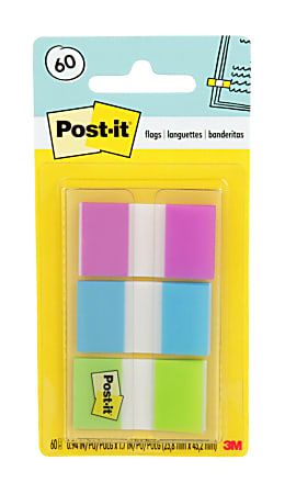 Post-it Flags, 1", Assorted Colors, 20 Flags Per Pad, Pack Of 3 Pads