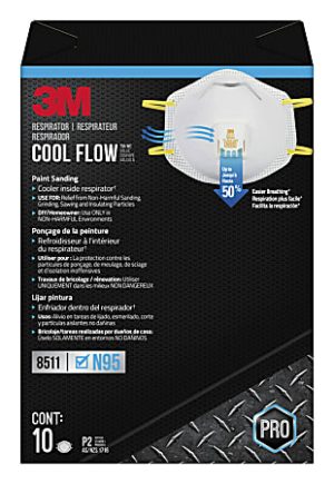 3M Cool Flow Paint Sanding Valved Respirator N95, 8511P10-DC-PS, Pack of 10