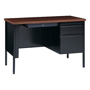 Lorell Fortress 46"W Right-Pedestal Computer Desk, Black/Walnut